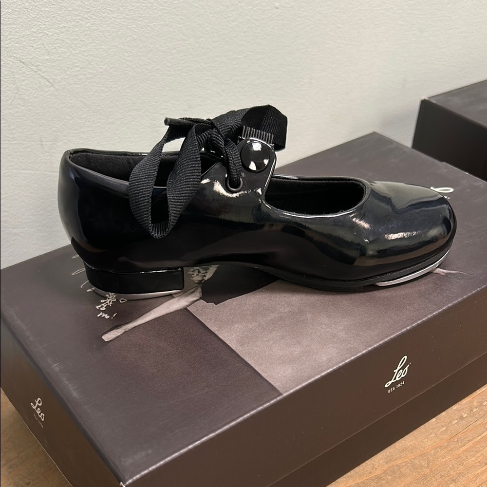 New Leo Childs Tap Shoes - Glossy Black Patent Leather - Mary Jane Style